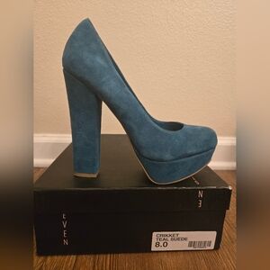 Steve Madden Teal Suede Platform Chunky Heels